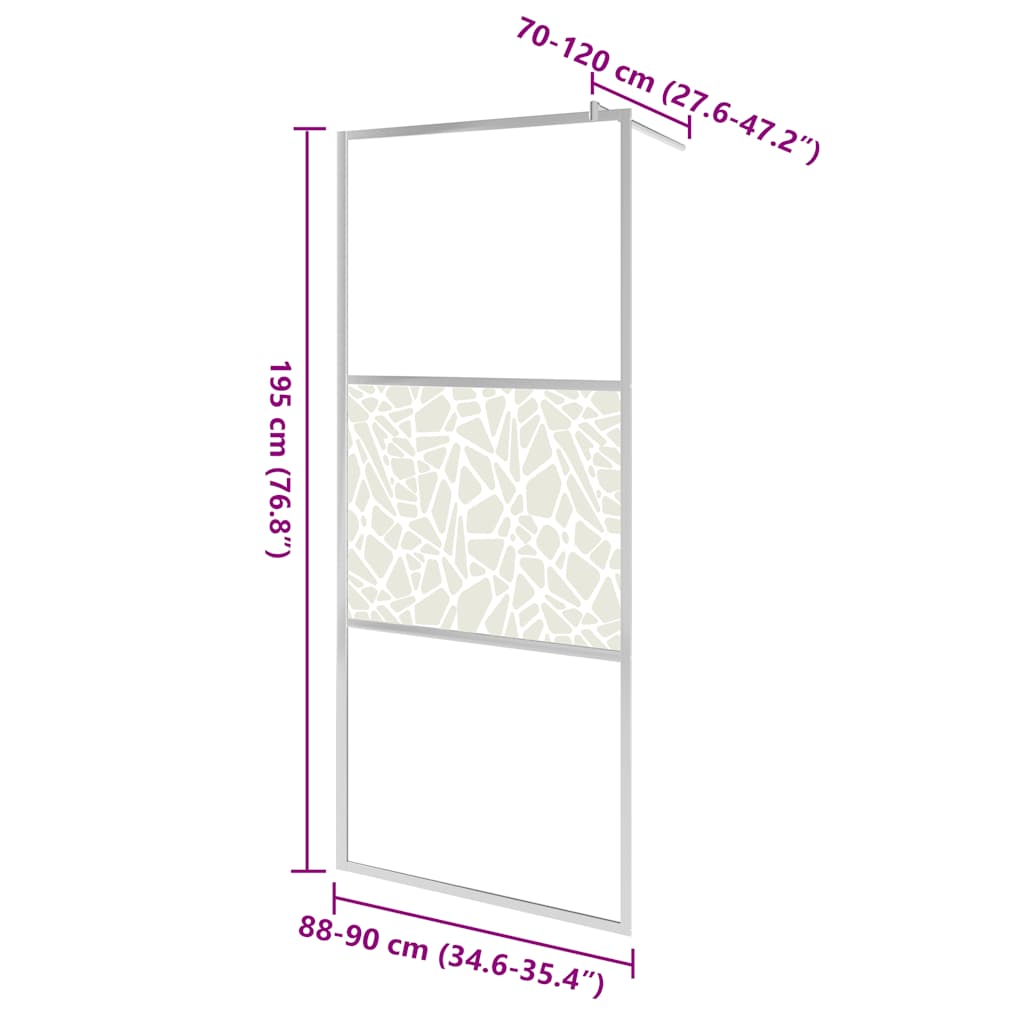 Walk-in Shower Wall ESG Glass with Stone Design 90x195 cm