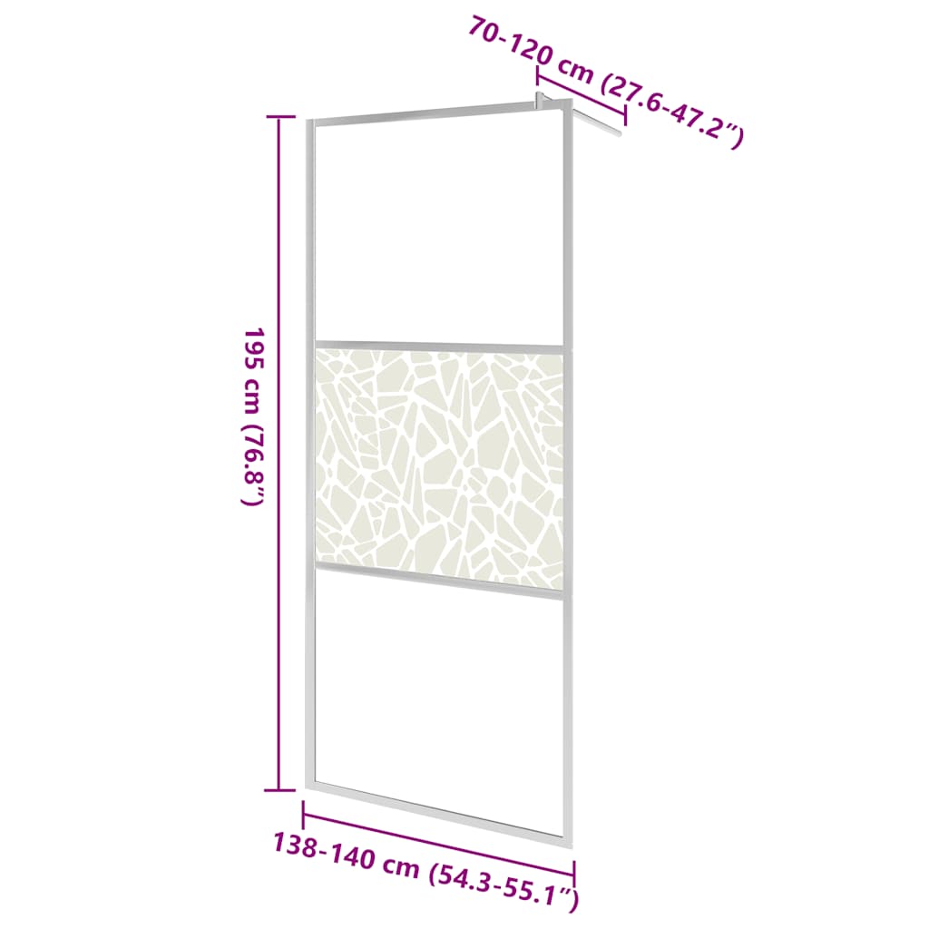 Walk-in Shower Wall ESG Glass with Stone Design 140x195 cm
