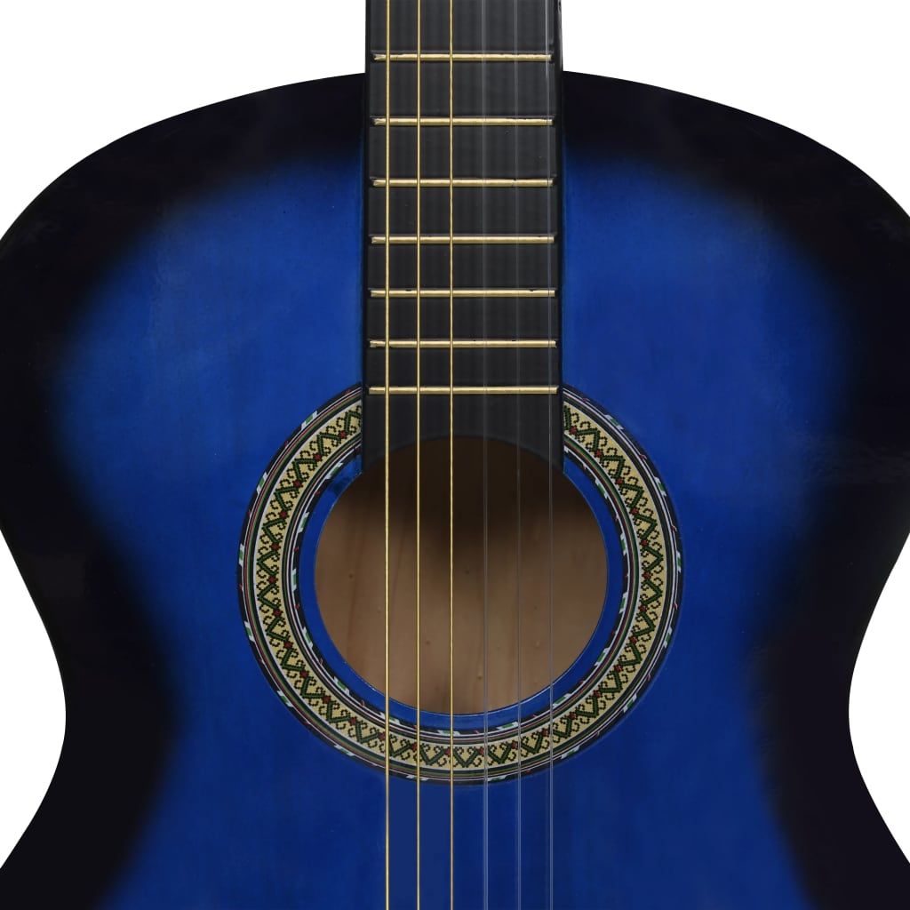 Classical Guitar for Beginner with Bag Blue 4/4 39" - A full-size blue classical guitar displayed with its lightweight fabric bag for easy transport.