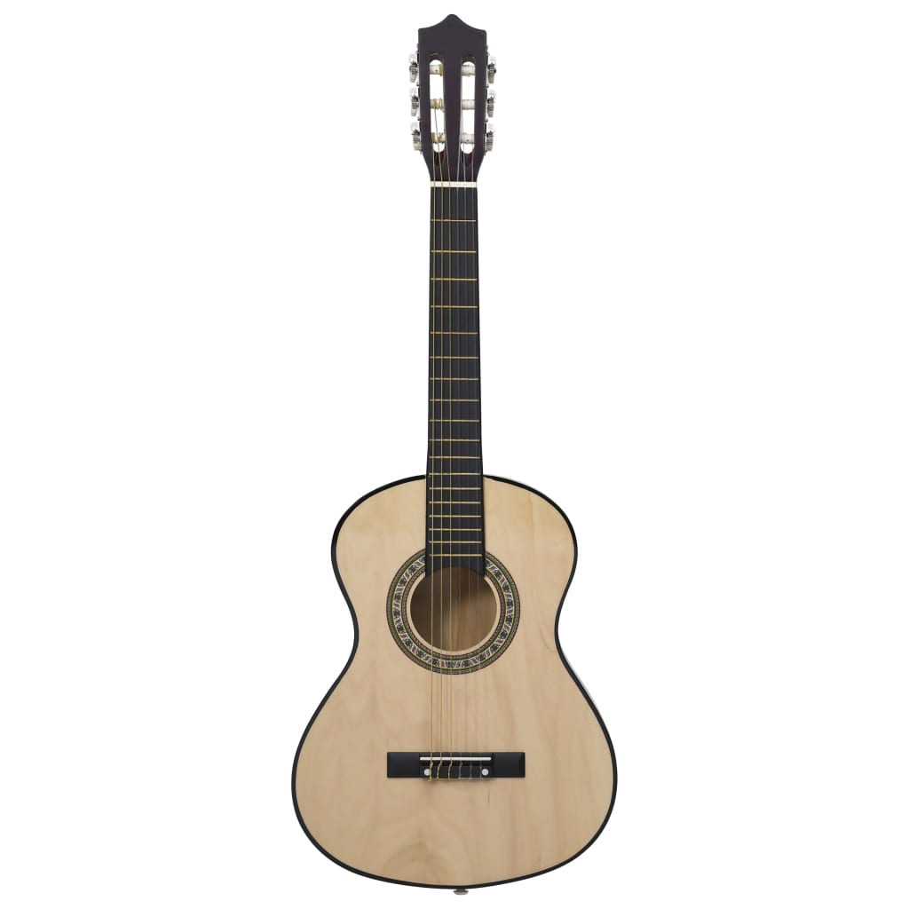 Side view of Classical Guitar for Beginner and Kid with Bag 1/2 34", highlighting the basswood material and hard plastic buttons.