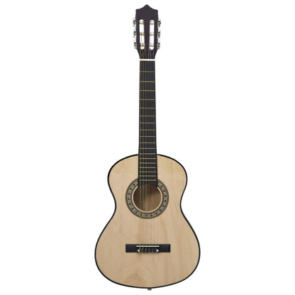 Side view of Classical Guitar for Beginner and Kid with Bag 1/2 34", highlighting the basswood material and hard plastic buttons.