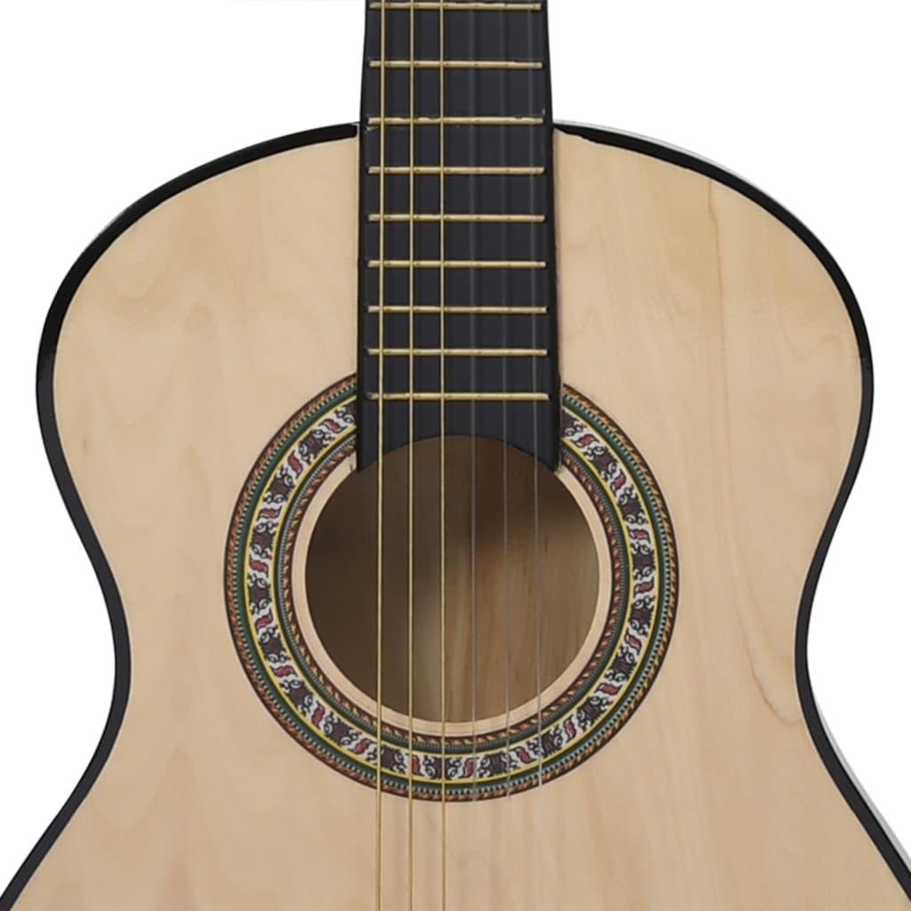 Classical Guitar for Beginner and Kid with Bag 1/2 34" - Close-up of the hard plastic buttons and fingerboard of the guitar.