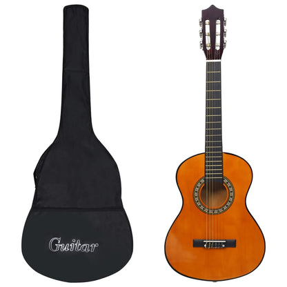 Classical Guitar for Beginner and Kid with Bag 1/2 34", showcasing the natural wood finish and detailed craftsmanship, perfect for young learners.
