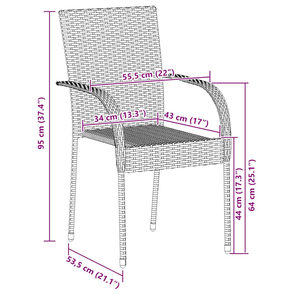 Dining Chair |  Set of 4 | Brown | PE rattan, powder-coated steel