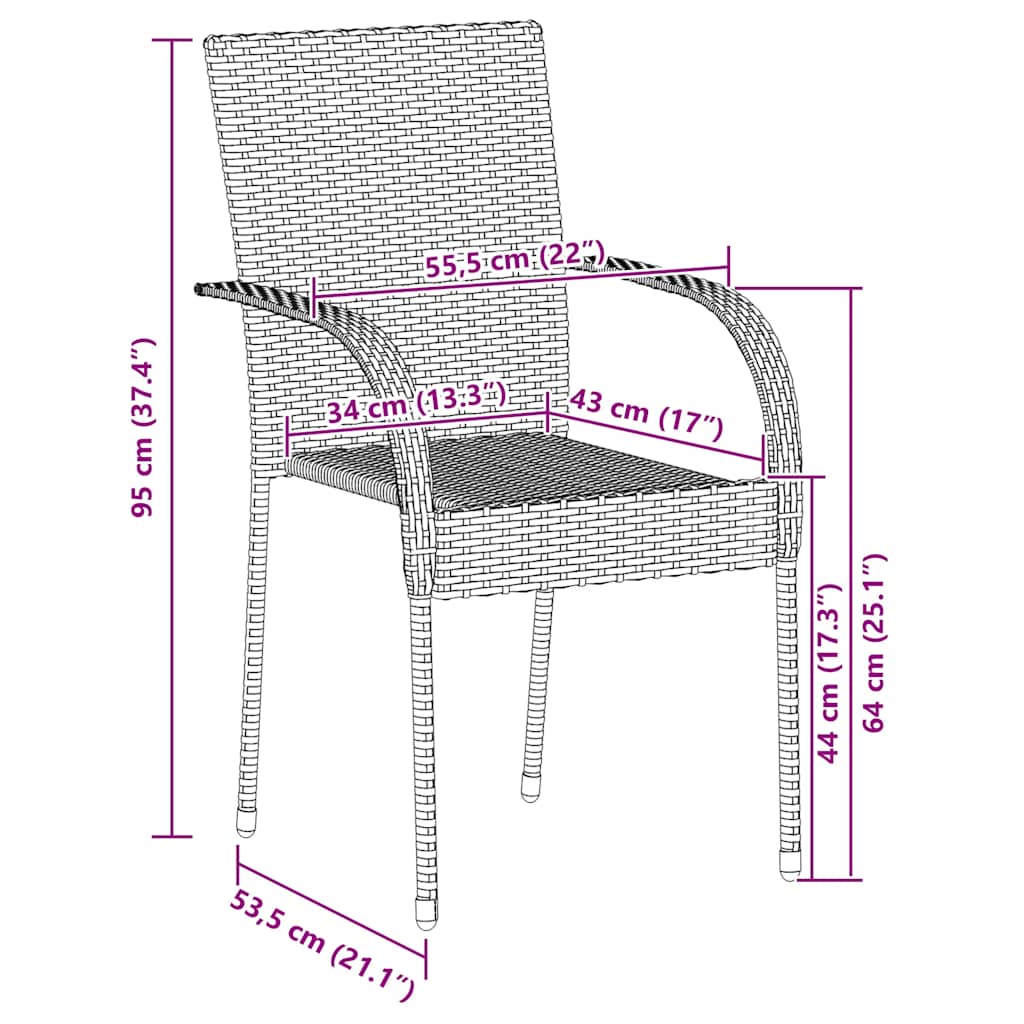 Dining Chair | Set of 4 | Black | PE rattan, powder-coated steel