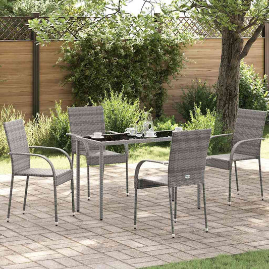 Dining Chair | Set of 4 | Grey | PE rattan, powder-coated steel