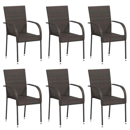 Stackable Outdoor Chairs 6 pcs Poly Rattan Brown