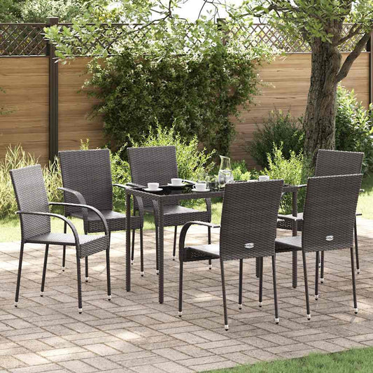 Dining Chair | Set of 6 | Brown | PE Rattan, Powder-Coated Steel