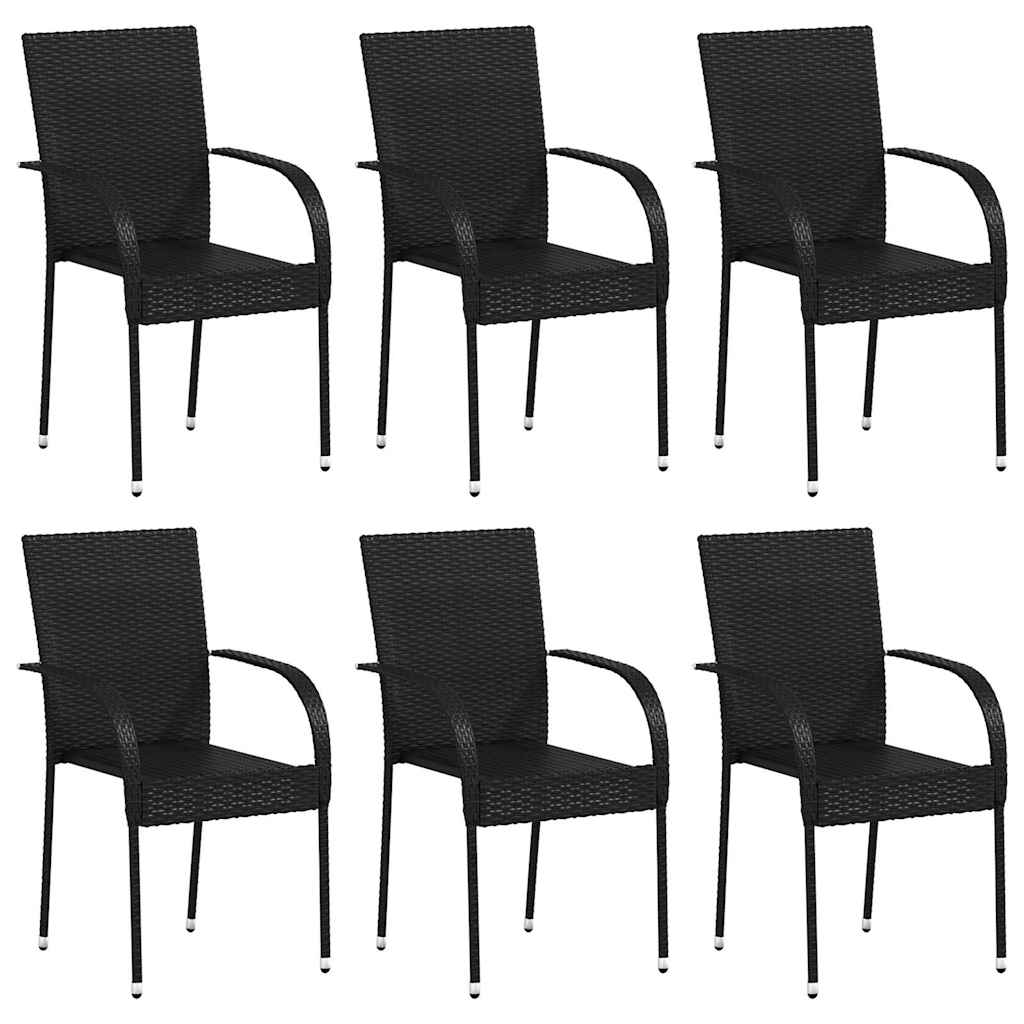 310087 vidaXL Stackable Outdoor Chairs 6 pcs Poly Rattan Black