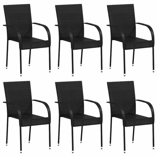 Dining Chair | Set of 6 | Black | PE Rattan | One Size | Stackable