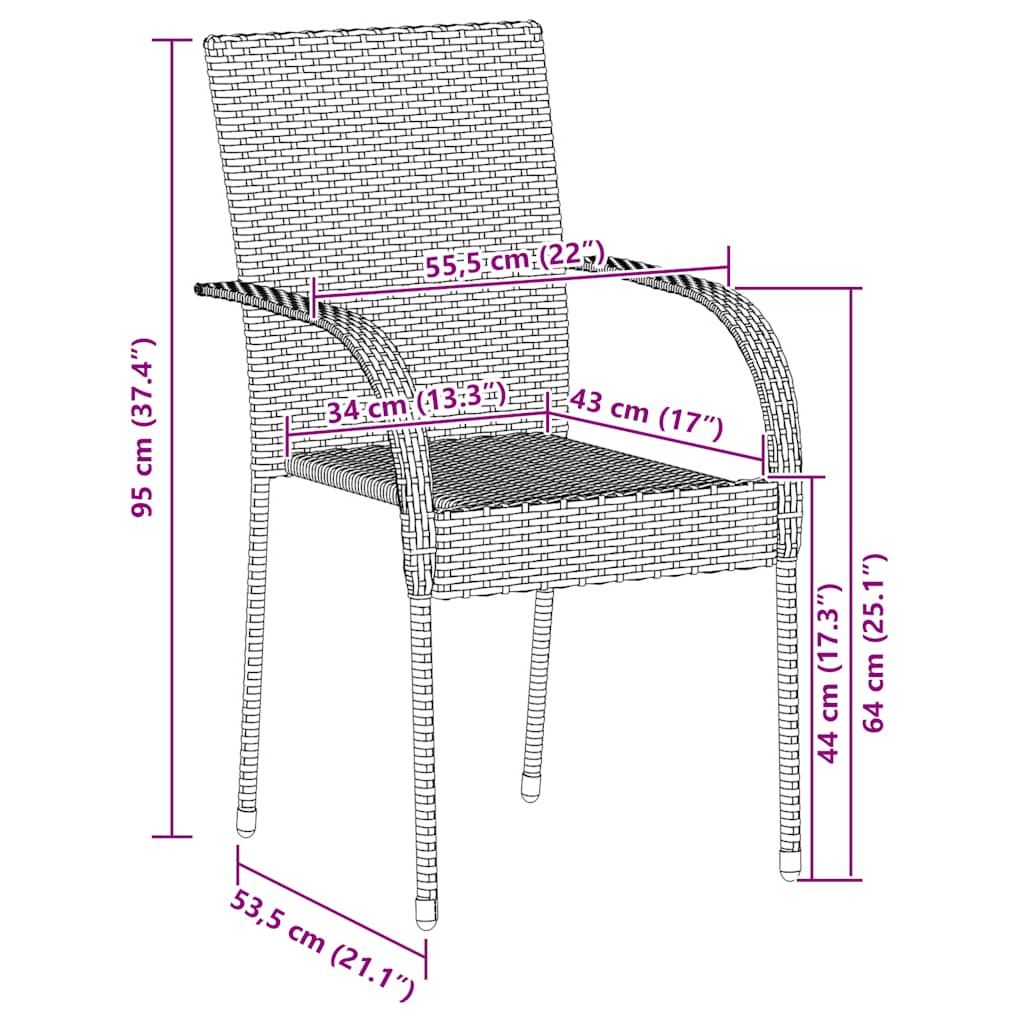 Dining Chair | Set of 6 | Black | PE Rattan | One Size | Stackable