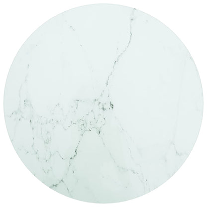 Table Top White Ø40x0.8 cm Tempered Glass with Marble Design