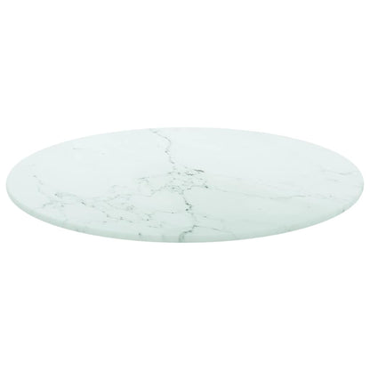Table Top White Ø40x0.8 cm Tempered Glass with Marble Design