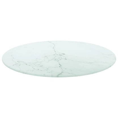 Table Top White Ø50x0.8 cm Tempered Glass with Marble Design