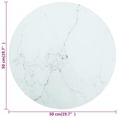 Table Top White Ø50x0.8 cm Tempered Glass with Marble Design