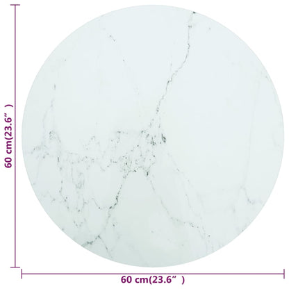 Table Top White ?60x0.8 cm Tempered Glass with Marble Design