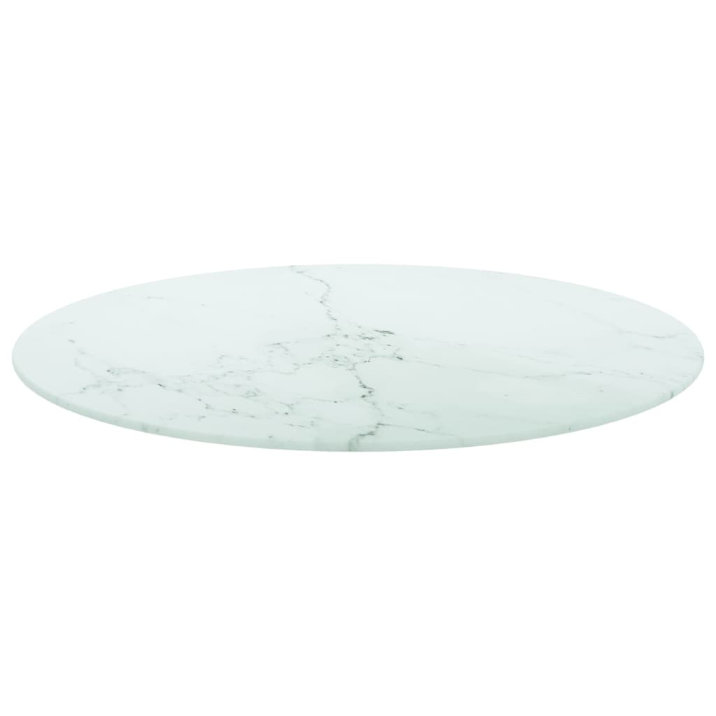 Table Top White ?70x0.8 cm Tempered Glass with Marble Design