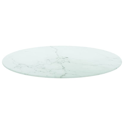 Table Top White ?70x0.8 cm Tempered Glass with Marble Design
