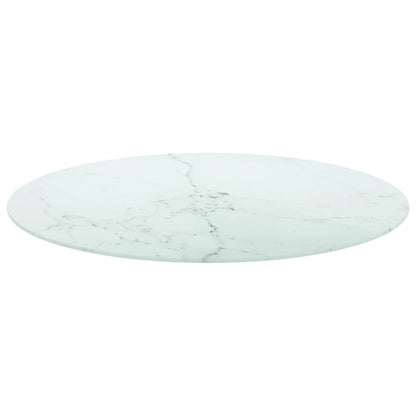 Table Top White Ø80x1 cm Tempered Glass with Marble Design