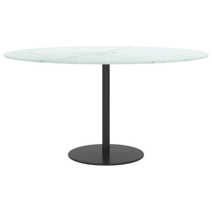 Table Top White Ø80x1 cm Tempered Glass with Marble Design