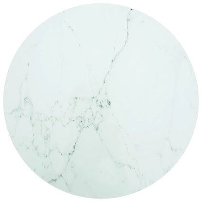 Table Top White Ø90x1 cm Tempered Glass with Marble Design