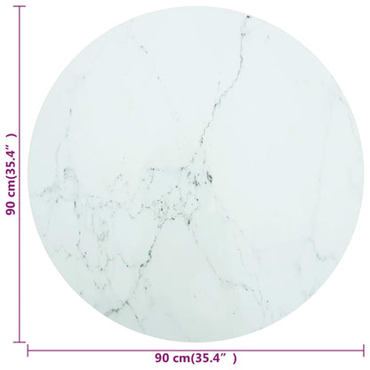Table Top White Ø90x1 cm Tempered Glass with Marble Design