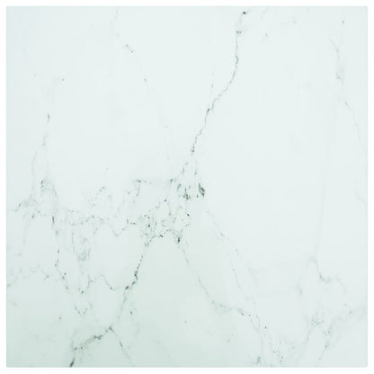 Table Top White 60x60 cm 6 mm Tempered Glass with Marble Design