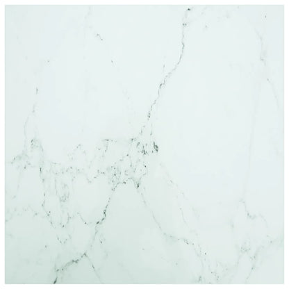 Table Top White 80x80 cm 6 mm Tempered Glass with Marble Design