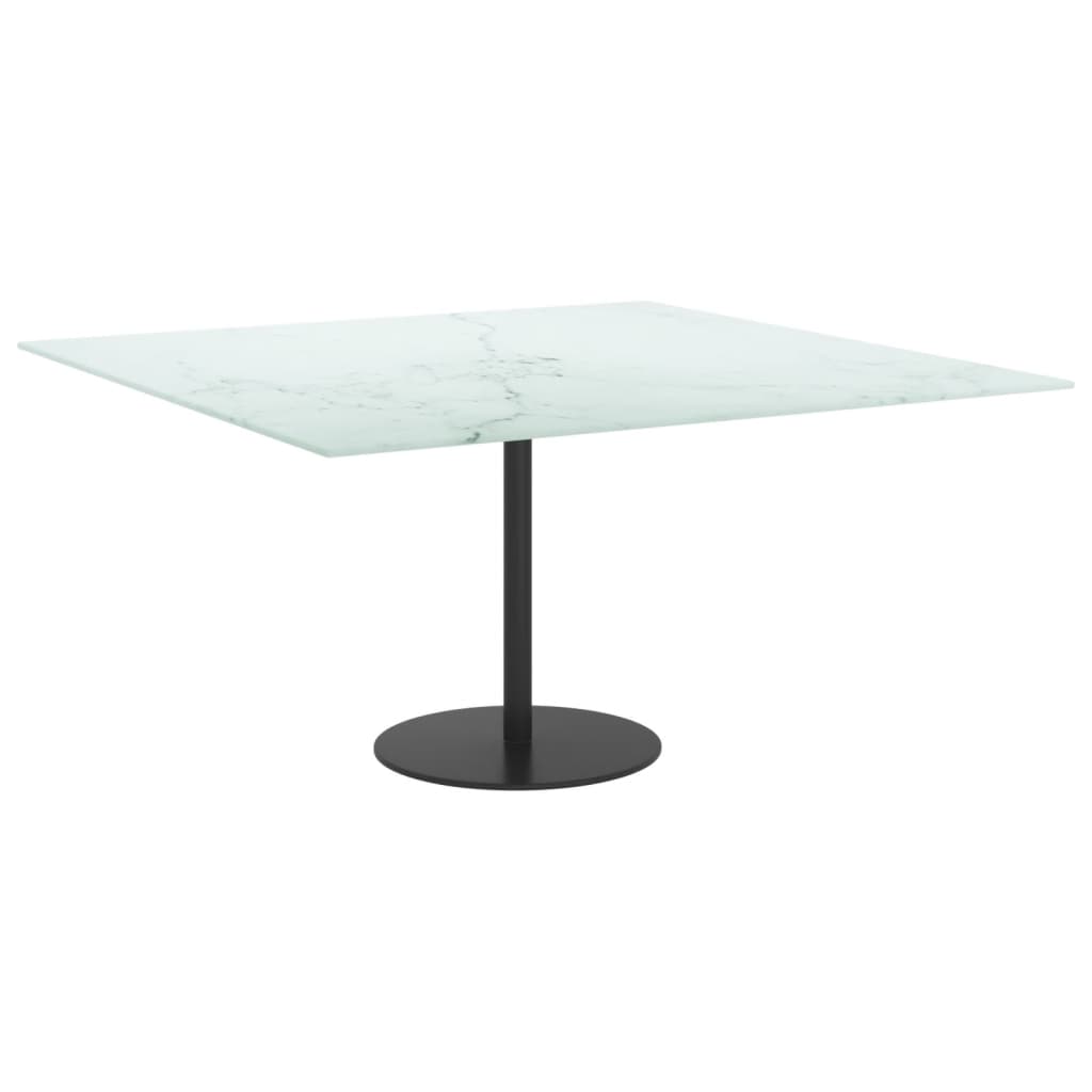 Table Top White 80x80 cm 6 mm Tempered Glass with Marble Design