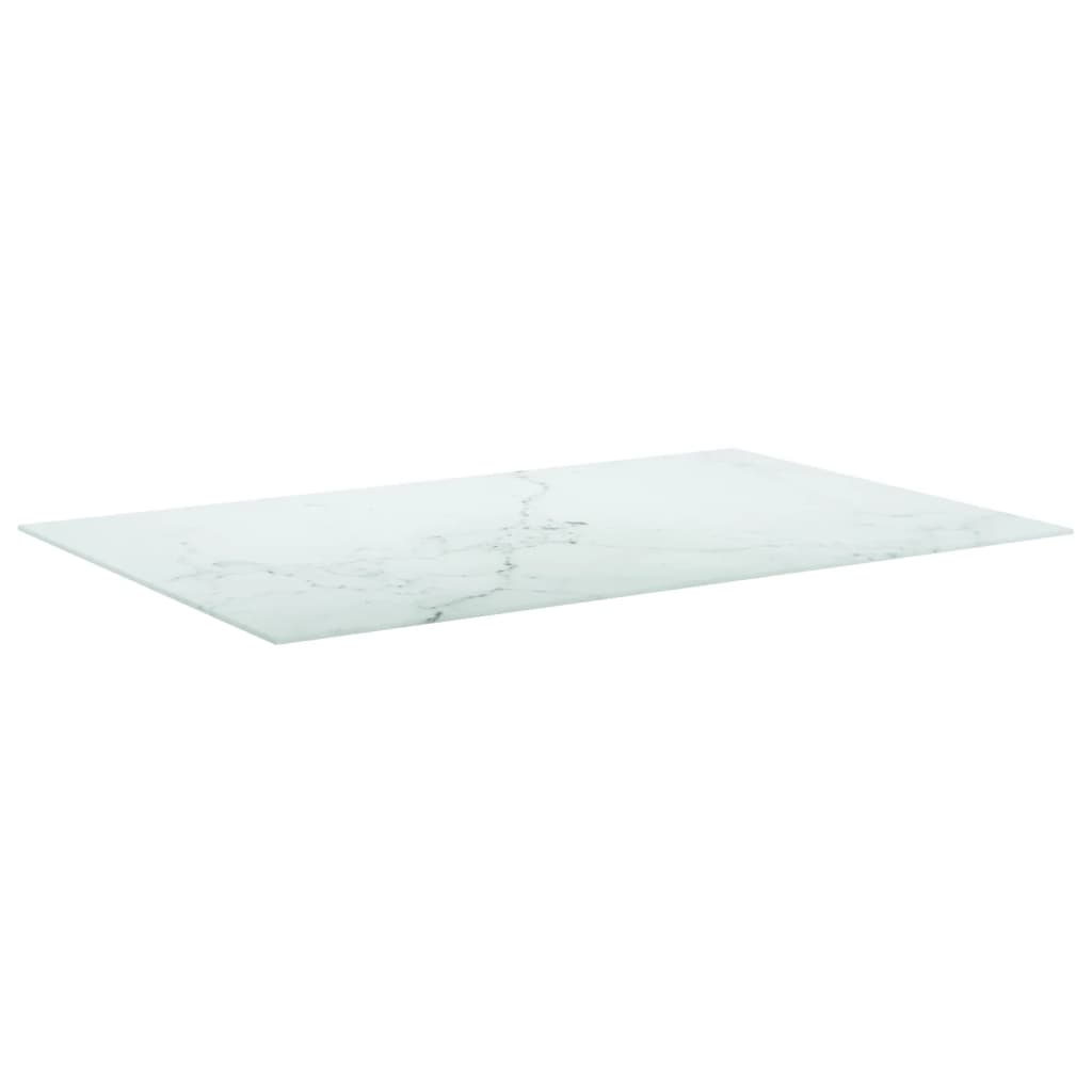 Table Top White 100x62 cm 8mm Tempered Glass with Marble Design