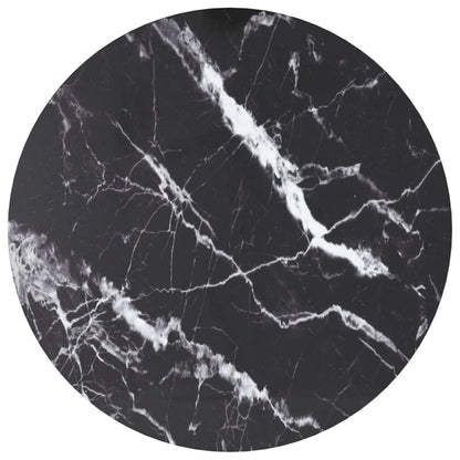 Table Top Black ?70x0.8 cm Tempered Glass with Marble Design