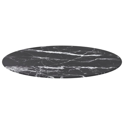 Table Top Black Ø80x1 cm Tempered Glass with Marble Design