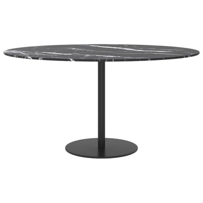 Table Top Black Ø80x1 cm Tempered Glass with Marble Design