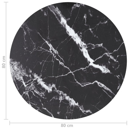 Table Top Black Ø80x1 cm Tempered Glass with Marble Design