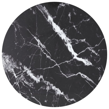 Table Top Black Ø90x1 cm Tempered Glass with Marble Design