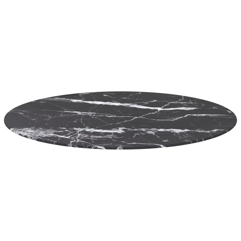 Table Top Black Ø90x1 cm Tempered Glass with Marble Design