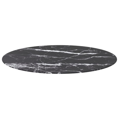 Table Top Black Ø90x1 cm Tempered Glass with Marble Design