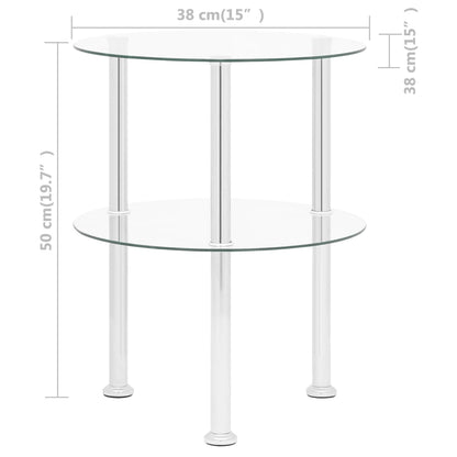 2-Tier Side Table Transparent 38 cm Tempered Glass