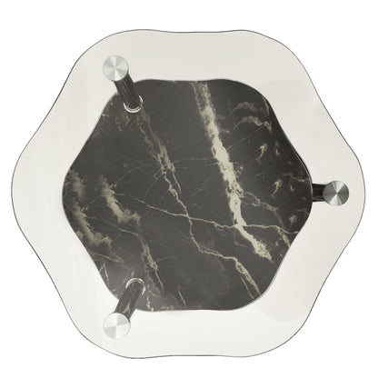 2-Tier Side Table Transparent & Black Marble 38x38x50cm Tempered Glass