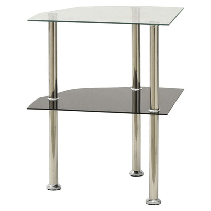 2-Tier Side Table Transparent & Black 38x38x50cm Tempered Glass