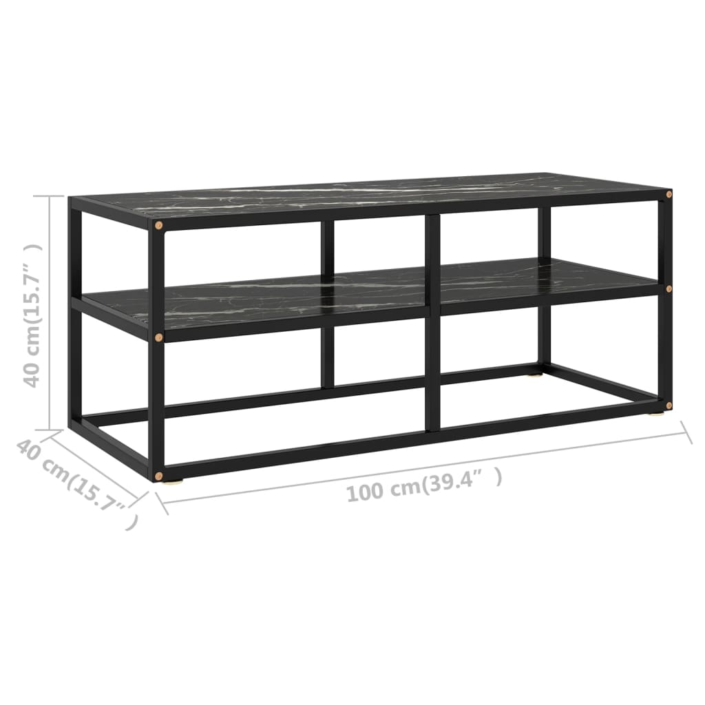 TV Cabinet Black with Black Marble Glass 100x40x40 cm