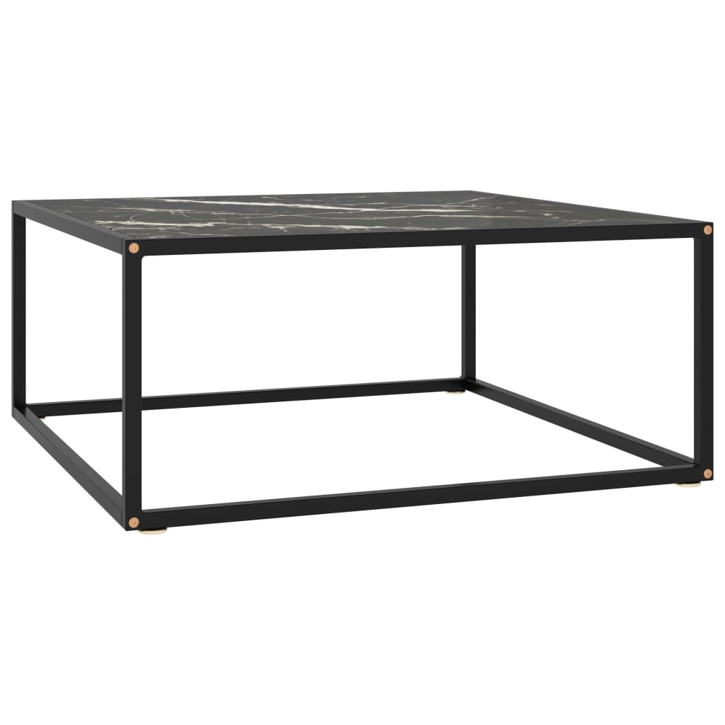 322878 vidaXL Coffee Table Black with Black Marble Glass 80x80x35 cm