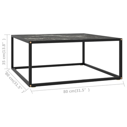 322878 vidaXL Coffee Table Black with Black Marble Glass 80x80x35 cm