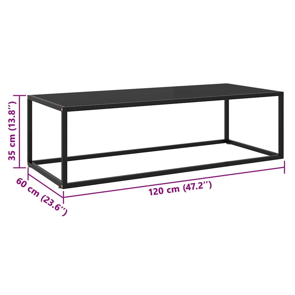 Coffee Table Black with Black Glass 120x60x35 cm