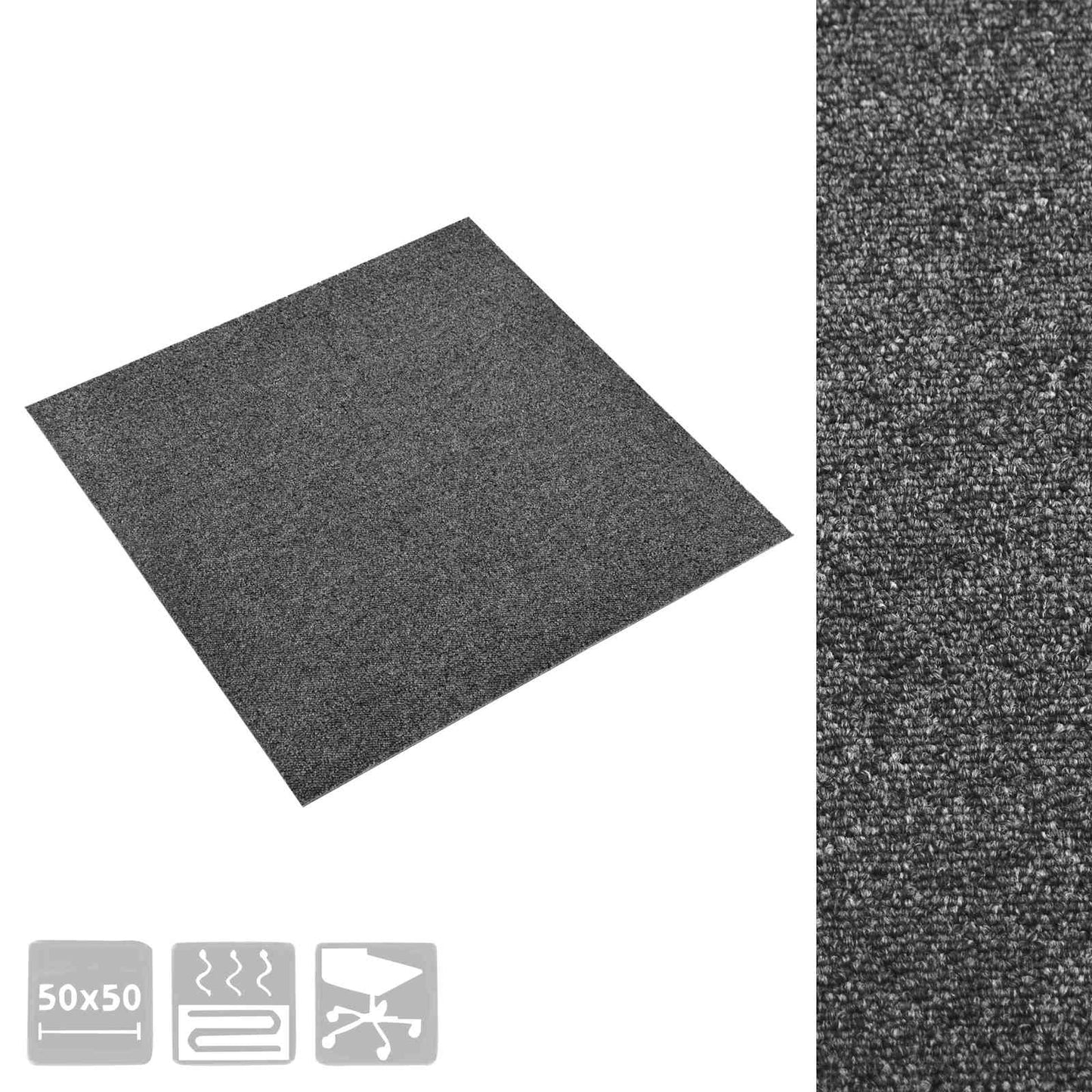 Carpet 20 pcs Anthracite 50 x 50 cm 100% Polypropylene