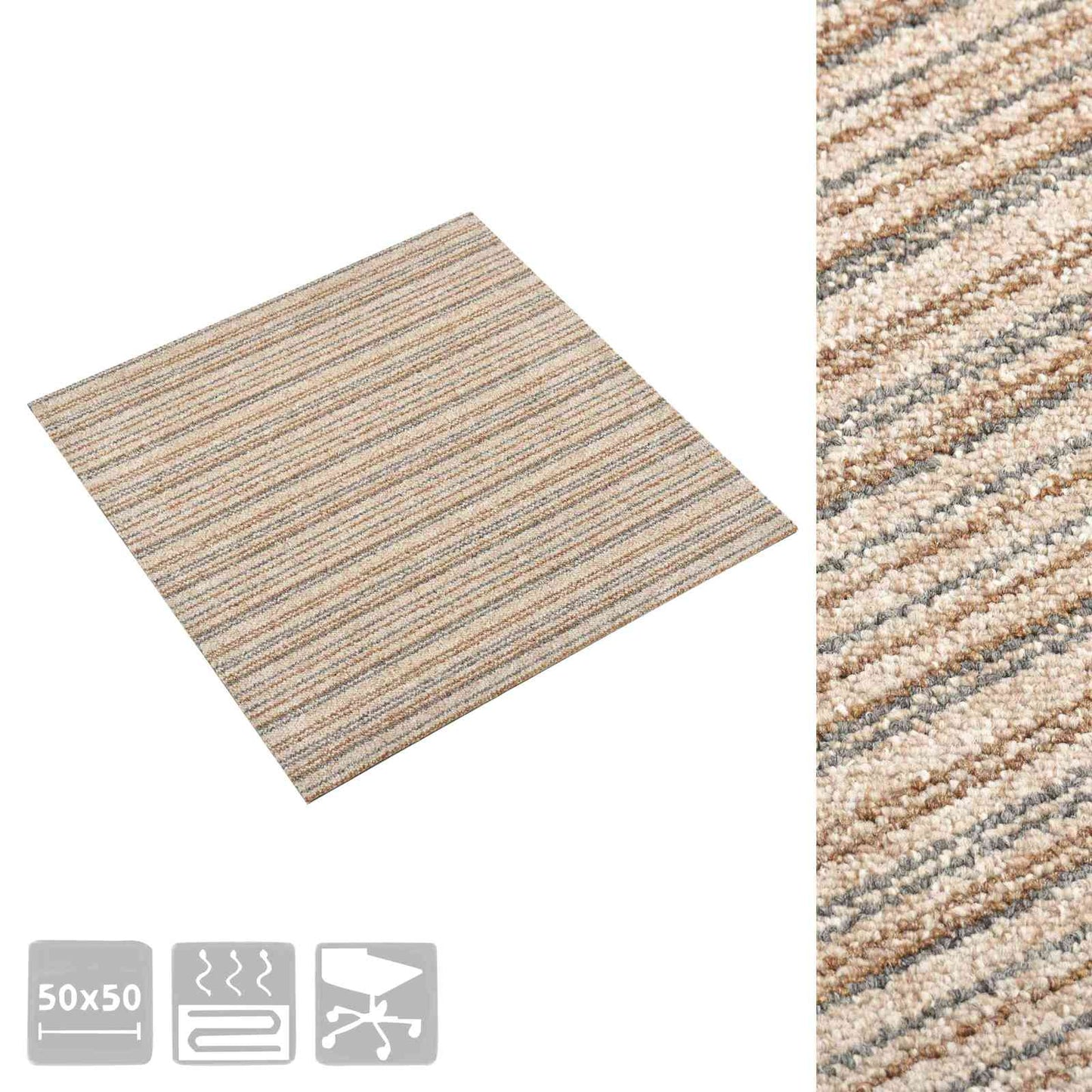 Carpet 20 pcs Striped Beige 50 x 50 cm 100% Polypropylene