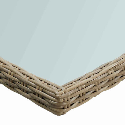 310142 vidaXL Garden Dining Table Brown 200x100x74 cm Glass and Poly Rattan