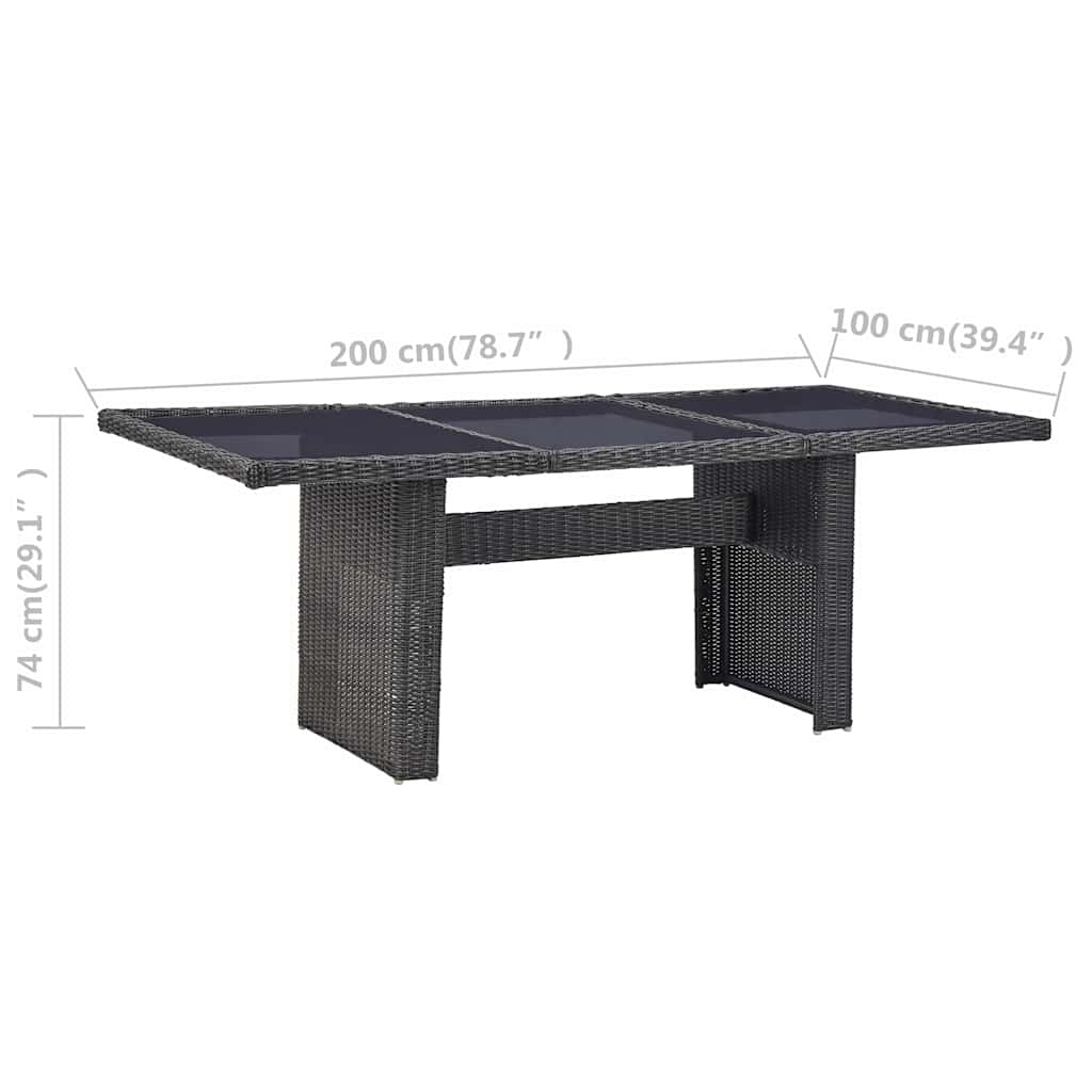 310145 vidaXL Garden Dining Table Black 200x100x74 cm Glass and Poly Rattan