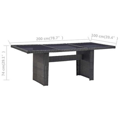 310145 vidaXL Garden Dining Table Black 200x100x74 cm Glass and Poly Rattan
