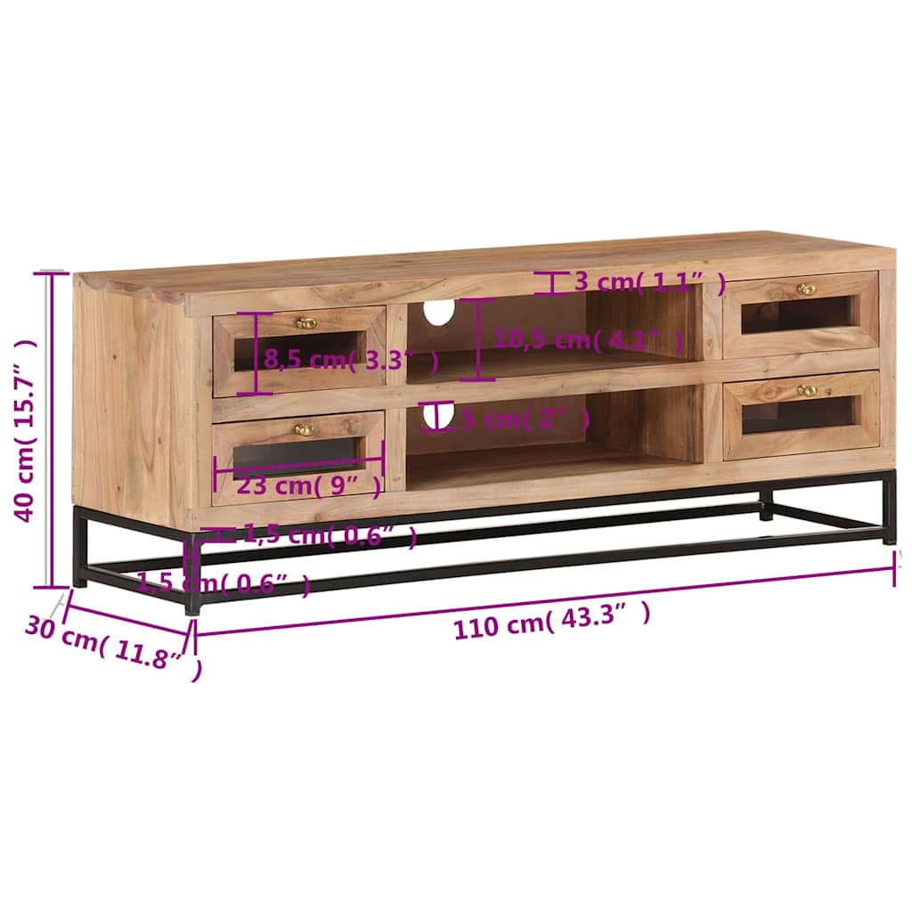 323503 vidaXL TV Cabinet 110x30x40 cm Solid Acacia Wood